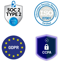 SOC 2 Type 2 certification, ISO/IEC 27001 certification, GDPR compliance certification, CCPA The California Consumer Privacy Act (CCPA) certification